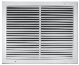 14" x 8", 34" Fin Spacing, 60D Fin Angle, Pristine White Powder Coated Extruded Aluminum, Surface Mount, Fixed Bar Face, Ceiling, Sidewall, Return Air Filter Grille