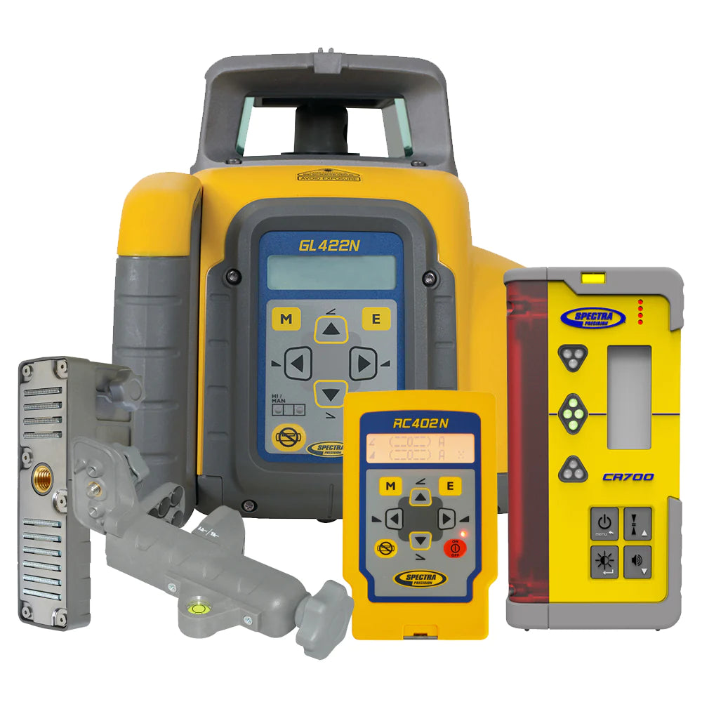 Spectra Precision GL422N Dual Grade Laser with CR700 Receiver, C70 Rod Clamp, C71 Mount and RC402N Remote
